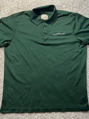 Men's Porsche Long Sleeve Polo Dark Green with Back and Front Logo (No Size Tag)